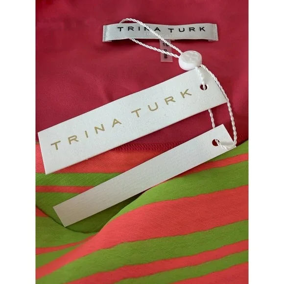 Trina Turk Cayley Pink & Chartreuse Striped Bow Top NWT Size 10 - Picture 4 of 5